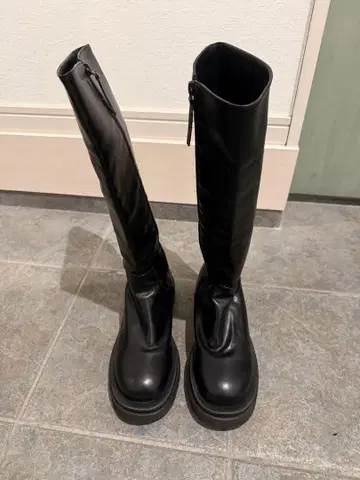 블랙 통굽 롱 부츠