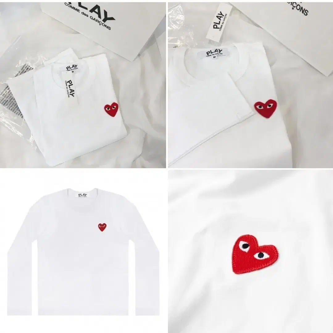 (New Product) Comme des Garçons White Long-Sleeve T-shirt Red Heart Patch XL