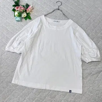 리스펙 [ M ] 새상품급 면100% 티셔츠 무지 크루넥 퍼프 슬리브