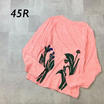 새상품급 45R 꽃무늬 코튼 니트 긴팔 레드 계열