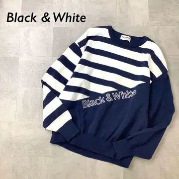 Black & White 보더 코튼 니트 긴팔 네이비 화이트