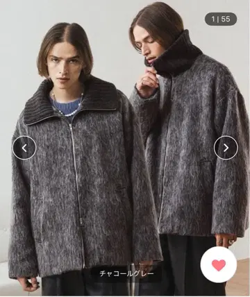 멜란지 샤기 더블 지퍼 블루종