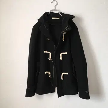 더플 코트 블랙 캐주얼 귀여운 블랙 후드 아우터 스타일리시