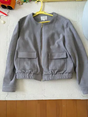 그레이 노카라 자켓 스웨이드풍