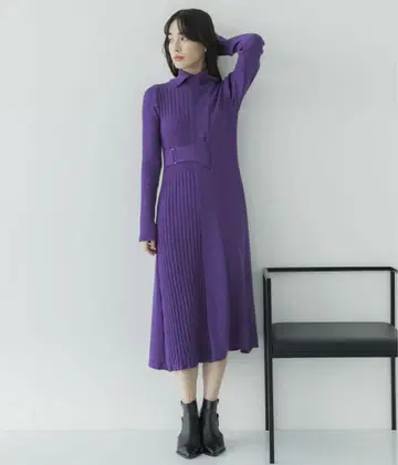 유나이티드 도쿄 커브 벨티드 니트 원피스 퍼플