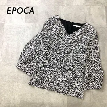 EPOCA 올 패턴 V넥 풀오버 블라우스 7부 소매 블랙