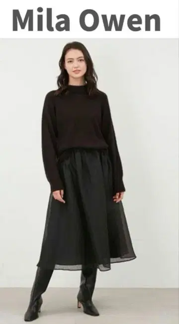 미라 오웬 샤기 니트 볼륨 스커트 코디 SET 블랙 1