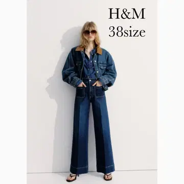 H&M 와이드 하이 데님 38 다크 데님 블루