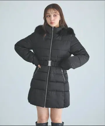 [ INGNI ] 퍼 후드 부착 허리 벨트 에코 다운 코트