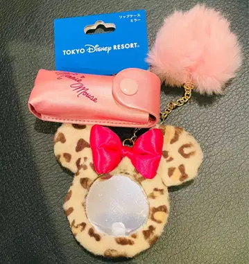 디즈니 립 케이스 거울 포함 레오파드 무늬 미니