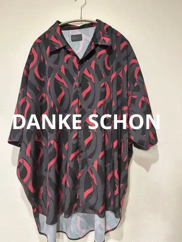 새상품급 DANKE SCHON 오버 사이즈 반팔 셔츠 그레이/빨간색