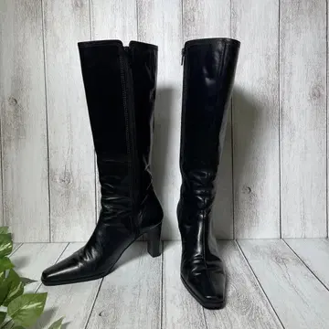 롱 부츠 블랙 일본제 21.5cm 스퀘어토 힐 여성용
