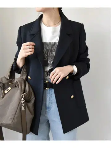 quaranciel: <세탁기 사용 가능> 저지 테일러드 더블 자켓