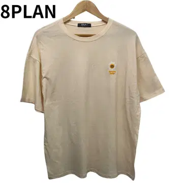 8PLAN 한국 T셔츠 원포인트 자수 둥근넥 여성용 베이지 반팔