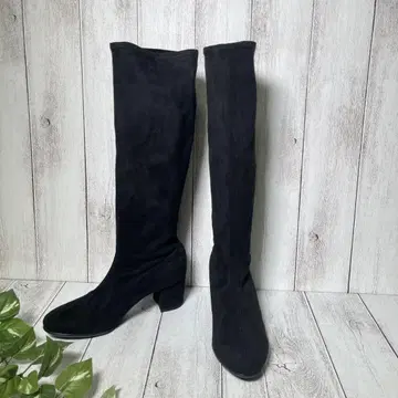 스트레치 롱 부츠 스웨이드 느낌 와이드 힐 24cm 심플 고급