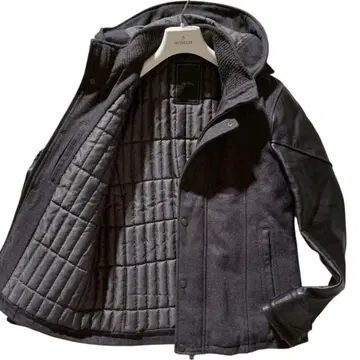 새상품급/L 상당 TETE HOMME 소매 가죽 절개 패딩 자켓 블루종