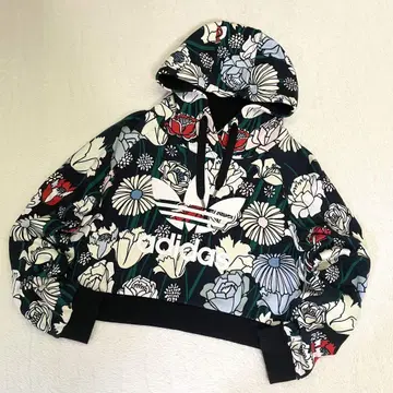 [ adidas ] 크롭 후드 맨투맨 꽃무늬 L 스포츠 헬스장 요가