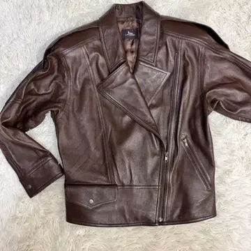 컨디션 최상 Lancel PARIS 더블 라이더 자켓 양가죽 브라운