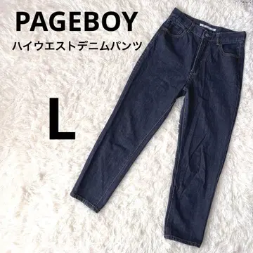 새상품급 PAGEBOY 데님 팬츠 L 사이즈 네이비 하이웨스트 슬림 레그