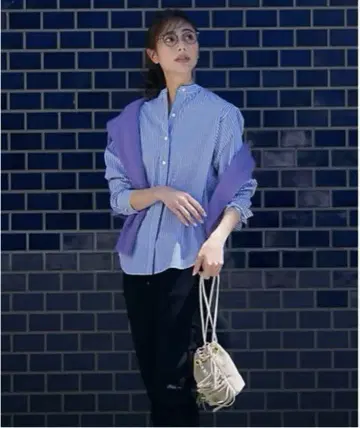 23구 칸크리니 스탠드 카라 밴드 카라 셔츠 스트라이프 블루