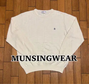 MUNSINGWEAR 아이보리 스웨터 로고 펭귄 면 혼방 뜨개질