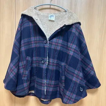 스칼라 체크 판초 코트 자수