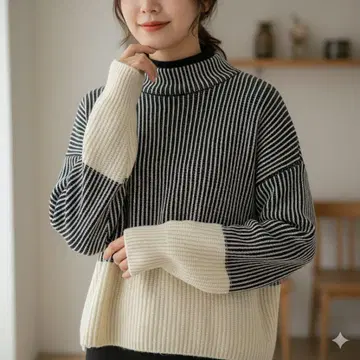 나노 유니버스 와이드 실루엣 투톤 니트 긴팔 여성용