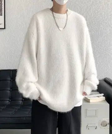 샤기 니트 화이트