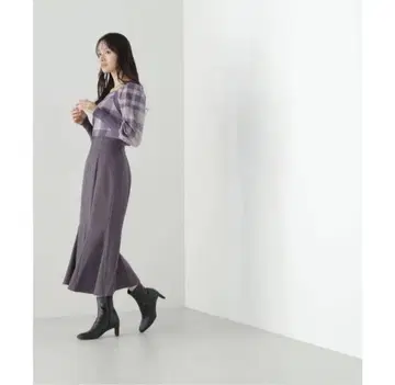 내추럴 뷰티 베이직 스퀘어넥 체크 니트 긴팔