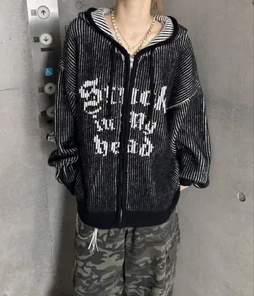 sedacle 세다클 배색 리브 니트 지퍼 후드티