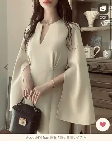 [ 미사용 새상품 ] S 슬릿 슬리브 머메이드 원피스 Meiru 아이보리
