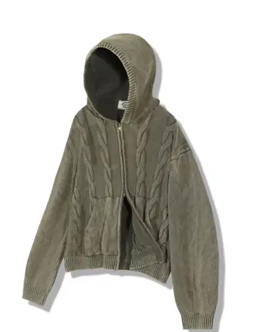 GUBIN Vintage washed cable hooded zip-up