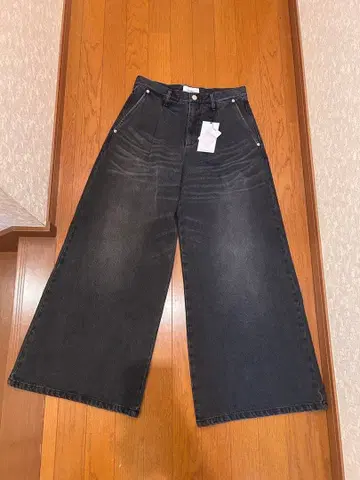 블랙 와이드 레그 데님 팬츠 S