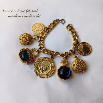 프랑스 앤티크 골드 포브 씰 코인 팔찌