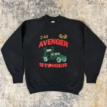 후르츠 바디 맨투맨 블랙 미국 육군 스팅거 미사일 디자인