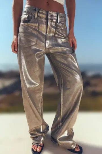 택 포함 새상품 ZARA 자라 와이드 데님 실버 코팅 size32