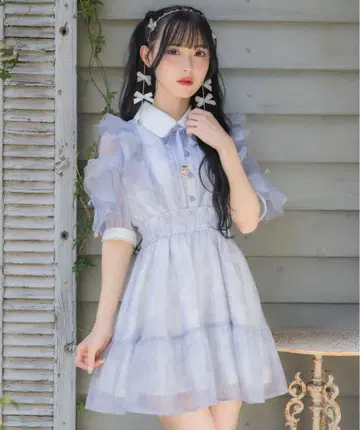ROJITA 꽃무늬 반팔 미니 원피스 블루