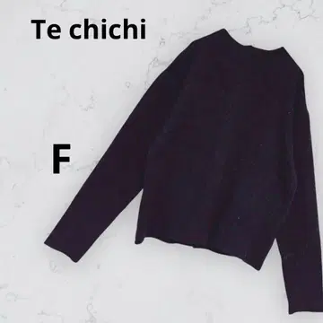 테치치 모크넥 니트 풀오버 장식 펄  다크 네이비 F 봄/가을