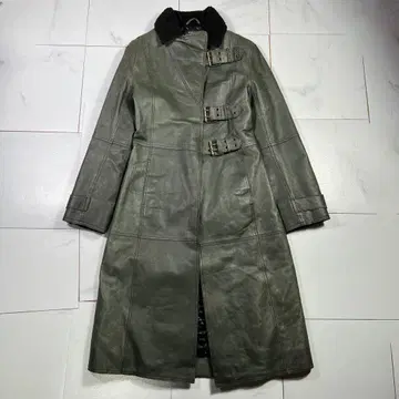 MORGAN 모건 가죽 롱 코트 그린 퀼팅 1