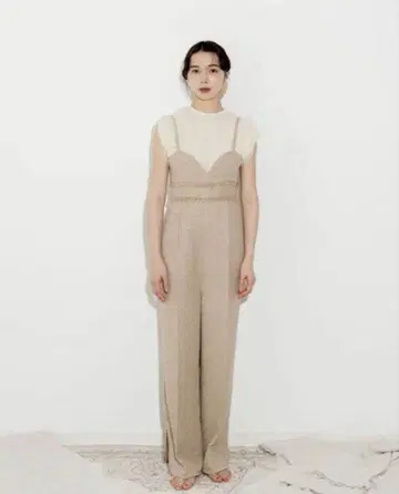 Eaphi 린넨 라이크 프린지 멜빵바지