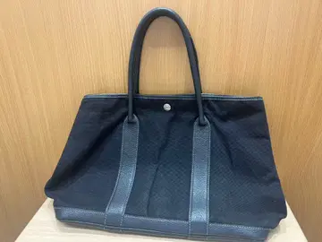 블랙 캔버스 및 가죽 토트백