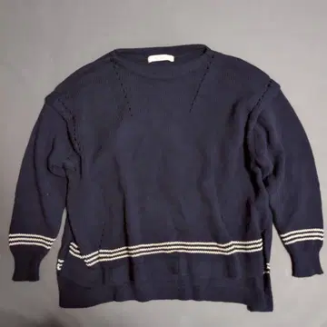 [보쉬] 긴팔 스웨터 (38) 네이비 둥근넥 보더 리브 니트 롱T