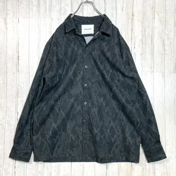 신이치 스미노 오픈 카라 뱀 패턴 긴팔 셔츠 블랙 L 사이즈 상당