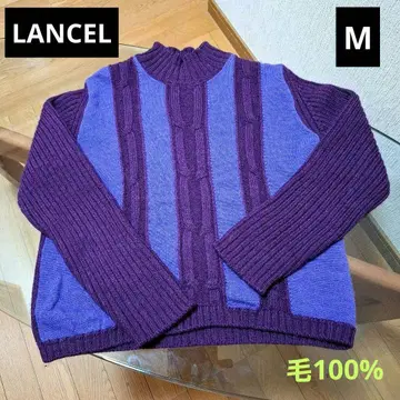 Lancel 오프 터틀 긴팔 니트 스웨터 보라색 등나무색 M 모 100%