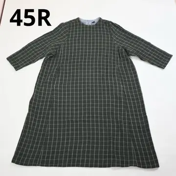 304 45R 이중직 A라인 원피스 체크 무늬 그린