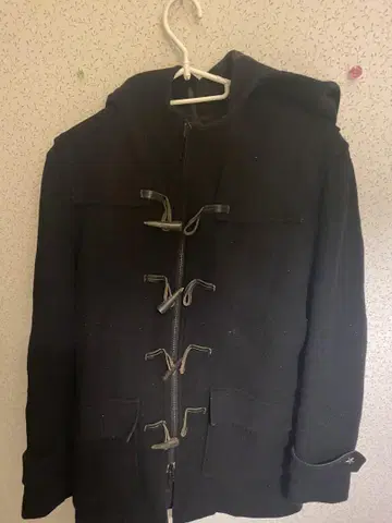 블랙 더플 코트 후드 부착