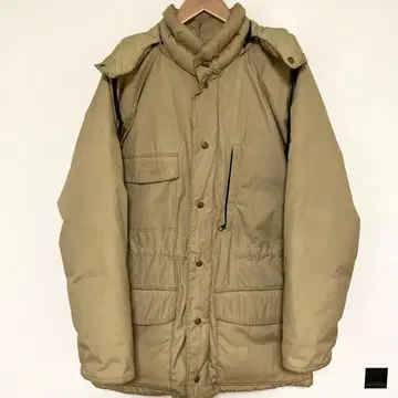 70s 에디 바우어 블랙 택 후드 부착 다운 자켓 릿지 라인