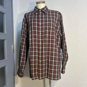 M 타미힐피거 긴팔 브랜드 셔츠 남성용 코튼 체크 무늬