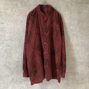 마블 패턴 셔츠 그래픽 웨이브 긴팔 밴드 카라 노카라 XL