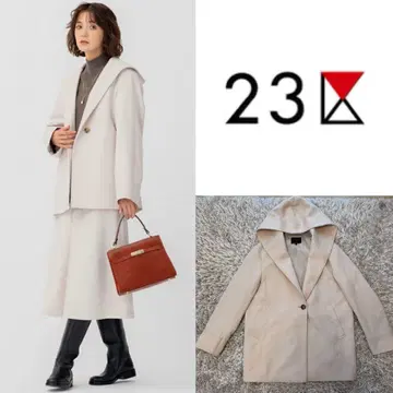 새상품급 23구 후드 부착 울 아이보리 코트 사이즈 38